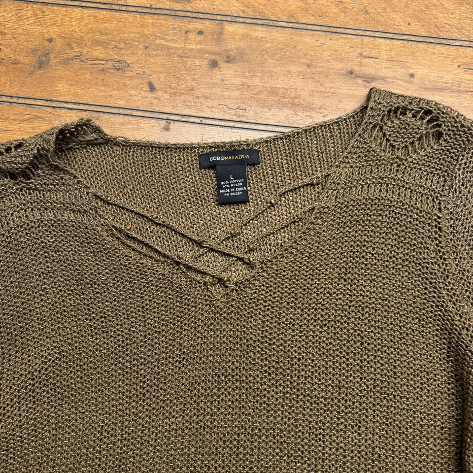 BCBGMAXAZRIA бисером богемный классический коричневый открытый вязаный свитер размер большой Bcbg - Изображение 3 из 4
