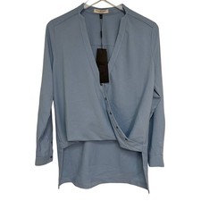 HALSTON HERITAGE Size 4 Blouse Blue Wrap Shirttail Business Office NWT 