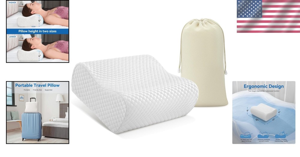 Dual Height Memory Foam Orthopedic Travel Pillow for Comfort & Support  