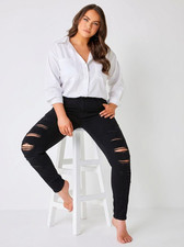 Womens Ladies Jeans Denim Stretch High Waist Skinny Jeans Slim Fit Trousers Size