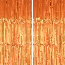 Orange Foil Fringe Backdrop, Tinsel Booth Decor Halloween