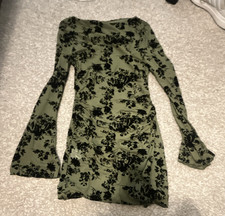 Shein Green & Black Floral Long Sleeve Mini Dress Size S Regular Bodycon