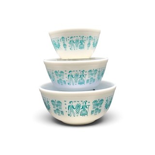 Pyrex 401 403 Amish Butterprint Blue Mixing Bowl Set