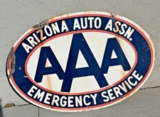 Original AAA ARIZONA Auto ASSN Emergency Service Double Sided Porcelain Sign