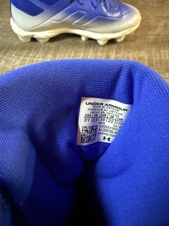 Botines de fútbol Under Armour Highlight azul blanco talla 3 juvenil parte superior media alta Foto 3 de 4