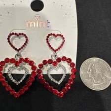 Mint Red SIlver Rhinestone Heart Dangle Earrings Valentine's Day NEW