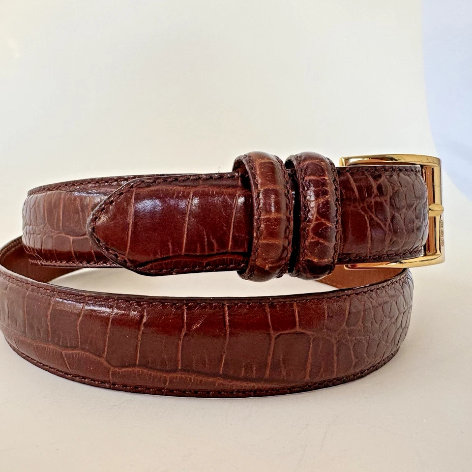 Ralph Lauren RL 67 Cuero Genuino Cocodrilo Repujado TALLA-M Hebilla Dorada Foto 4 de 4