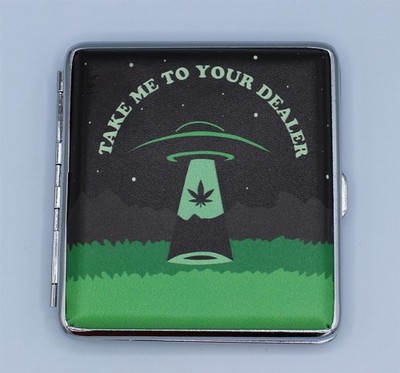 Groovy Things Take Me To Your Dealer UFO Pot Leaf Cigarette Case Holder