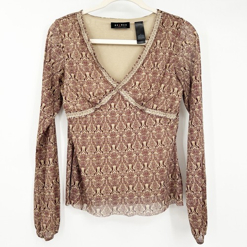 Axcess by Liz Claiborne Womens VTG Vintage Y2K Damask V-Neck Babydoll Top Size M
