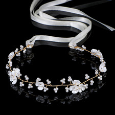 Flower Girl Headpiece Headband White Pearl Flower Headband Princess Girl Wedding