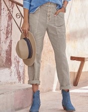 Sundance RIVERA Straight Leg Linen Cotton Sz 4 Pants Flax Tan Button Fly Boho