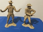 2 Vintage 1960's Louis Marx Co. Cowboy Plastic Figures  6"   Tan Color
