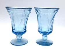 Vintage FOSTORIA JAMESTOWN ICED TEA GLASSES Light Blue Heavy Goblet Set of 2