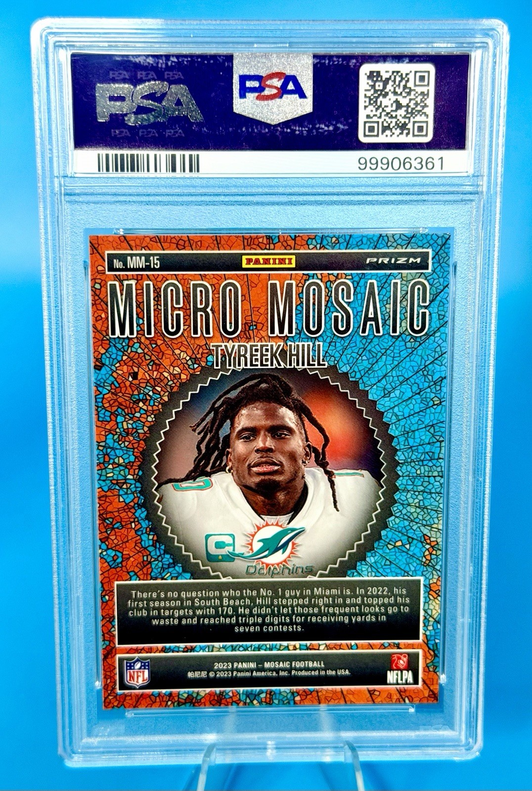 Tyreek Hill 2023 Panini Mosaic Micro Mosaic Case Hit MM-15 Dolphins SSP view 3