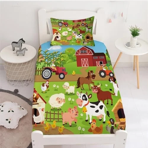 Juego de sábanas ajustables para niñas y niños tamaño vaca ropa de cama doble animal de granja Foto 2 de 4