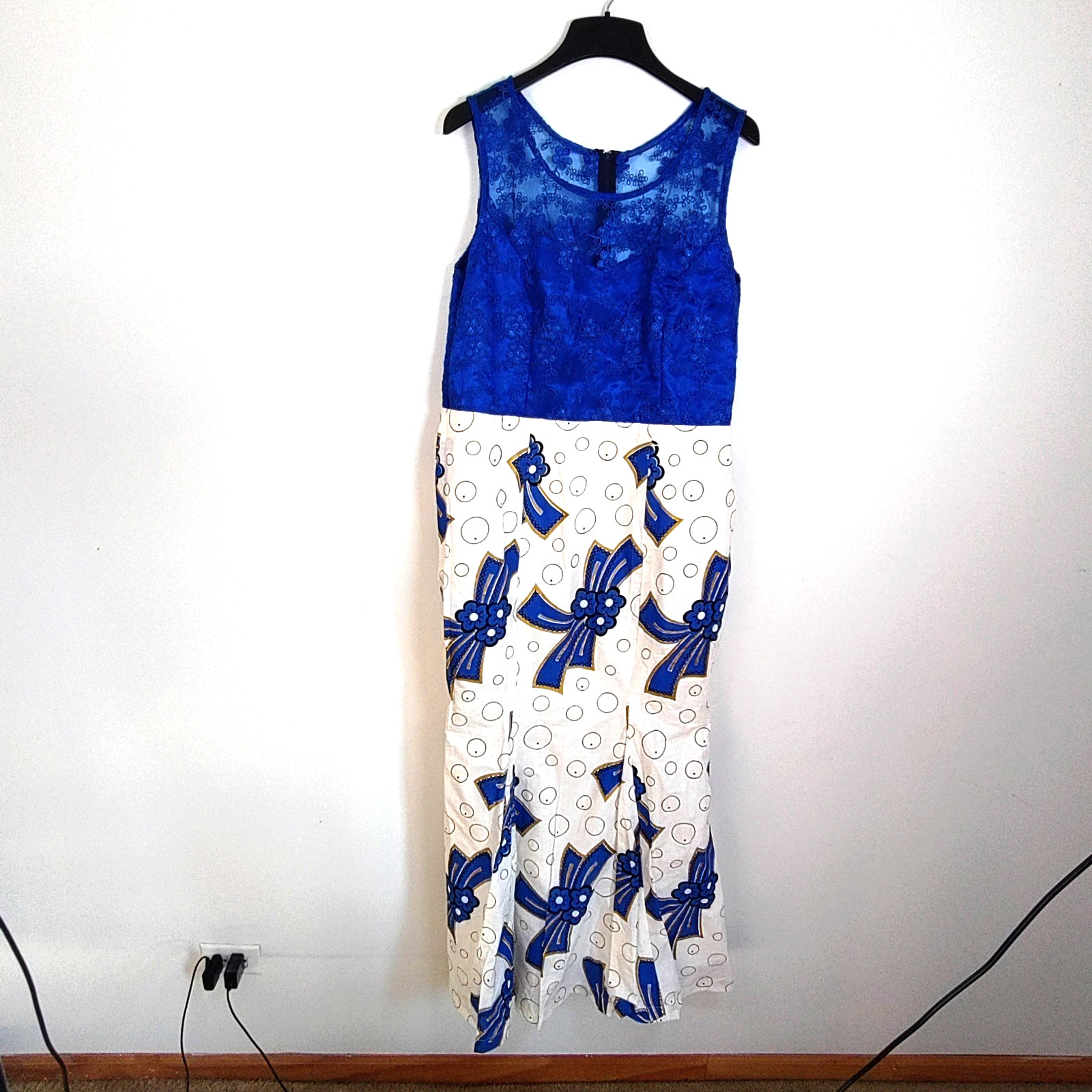 Lace Lined Blue Geometric Wedding Prom Boho Tropical Resort Y2K Dress Women 18 image 2