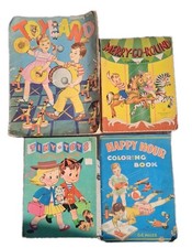 1940-60's Coloring Books Lot Of 4 Merry Go Round Tiny Tots Toyland Happy Hour