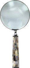 Vintage Magnifying Glass with 10x Lens Mother of Pearl Handle Brass Frame