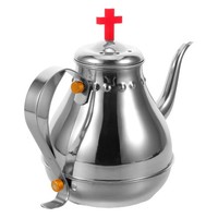 Stainless Silver Tea Pot: Vintage Teapot with Cross - 1.2L Metal Water Kettle