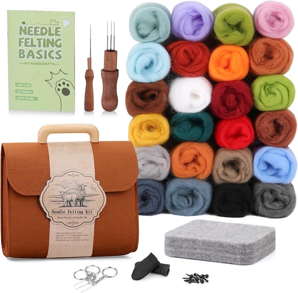 Nadelfilzset 24 Farben Mit Aufbewahrungstasche Filzwolle Filznadeln DIY Basteln-image