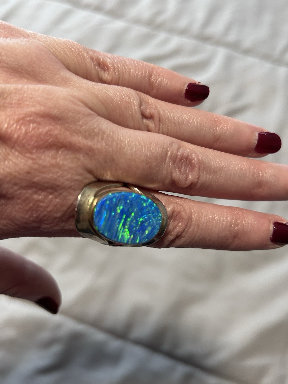 Lab Created Blue Fire Opal Silver Statement Ring … - image 9