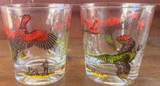 * 2 * Vintage Hazel Atlas Pheasant LowBall Rocks Glass 3.25" Whiskey Bourbon