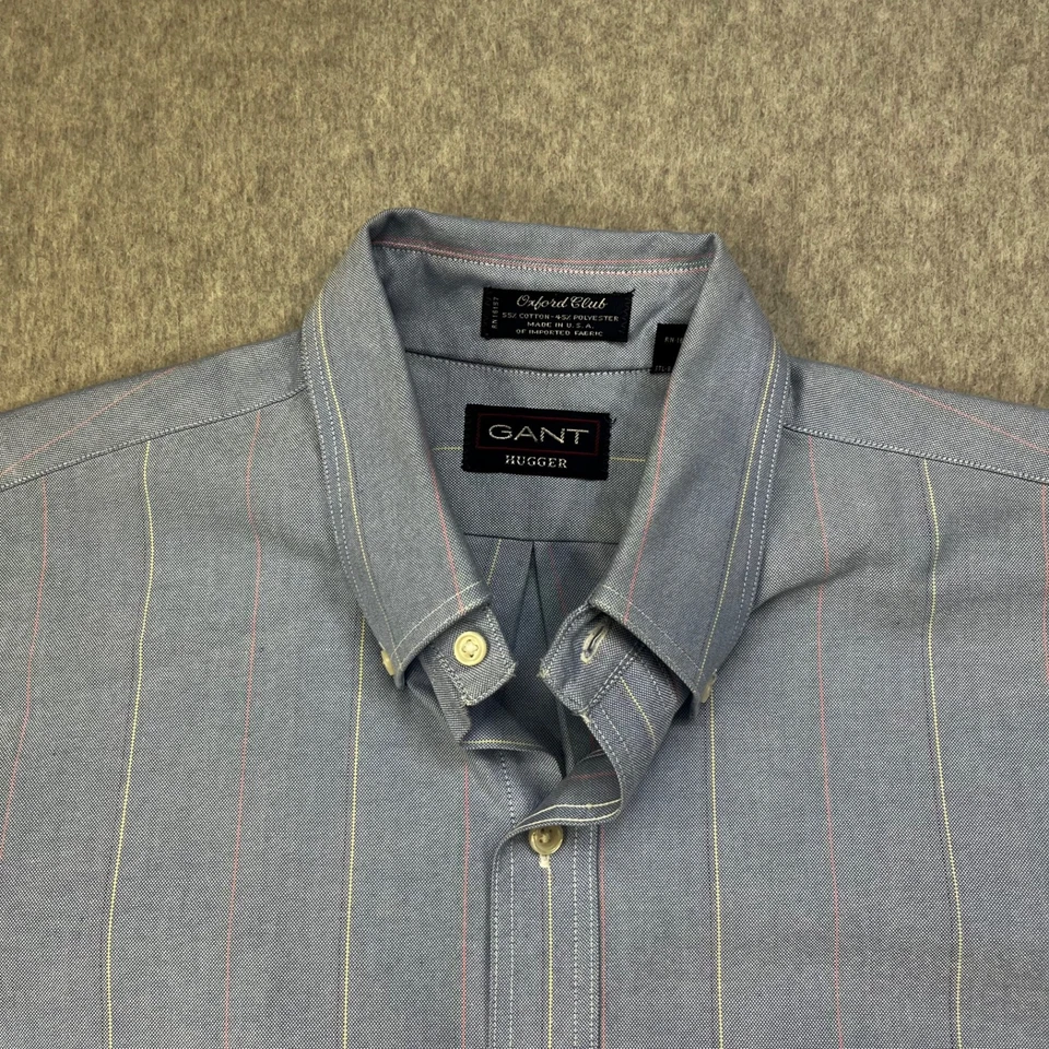 Camisa con botones GANT Hugger Oxford Club para hombre 15,5 32/33 ajustada azul a rayas Foto 2 de 4