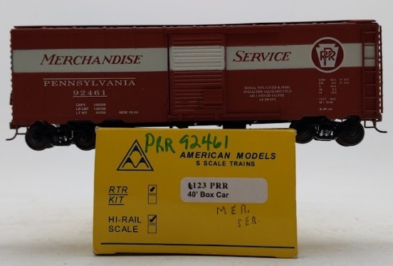 American Models 1123 S Scale Pennsylvania Railroad Box Car w/Scale Wheels #92461