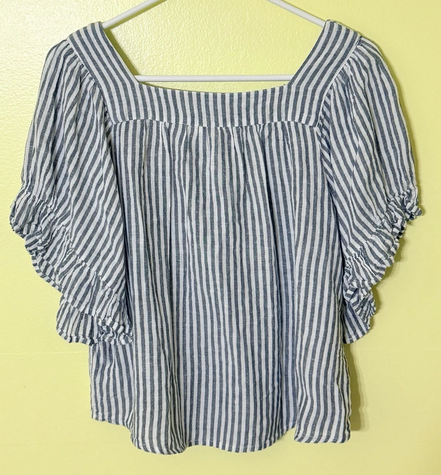 Top corto STUDIO WEST para mujer junior con volantes manga corta cuello cuadrado GRIS/BLANCO mediano Foto 2 de 4