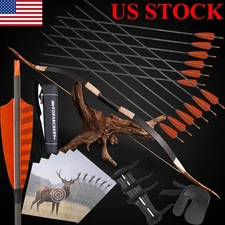 53'' Traditional Recurve Bow Longbow 30-50lbs&Carbon Arrows for Archery Shooting