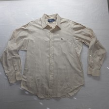 Vtg Polo Ralph Lauren Classic Fit Dress Shirt 15.5 32/33 Tan Blue Check Cotton