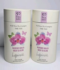WELL NOW TEA Co 🫖 CAFFEINATED RASPBERRY HIBISCUS GREEN TEA -2 tubes-100 Bags
