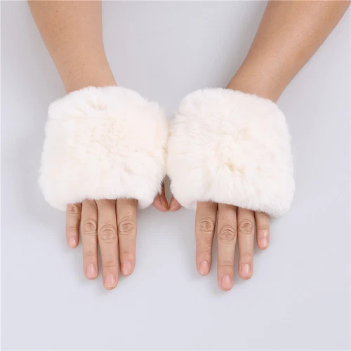 Rex Rabbit Fur Knitted Women's Fingerless Gloves Mittens Real Fur Wrist Warmer - Picture 6 of 44