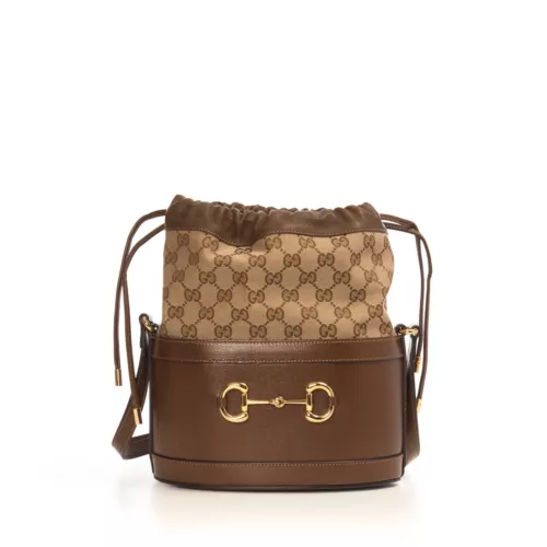 Gucci Brown Bucket GG Chocolate Horse Bit 1955 Calfskin Leather Handbag Bag NEW