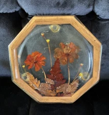 Design Gifts International Resin Trivet Octagon Wood Frame Flowers 6” VTG