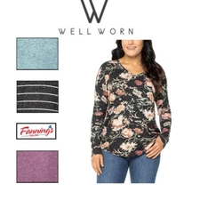 "Well Worn" Ladies' V-Neck Long Sleeve Top -E13