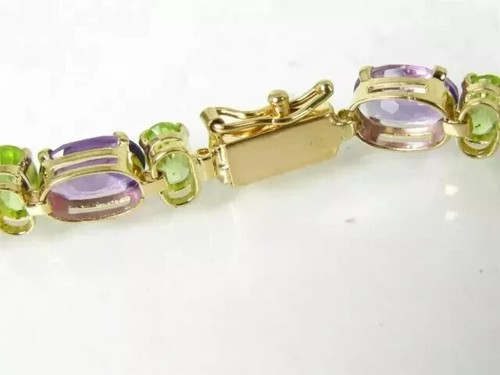 12Ct Lab Created Amethyst Peridot 14K YGold Plated Women's Tennis Bracelet 7.5 " - Picture 3 of 5