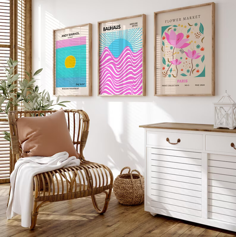 Lot De 3 Affiches Contemporaines – Style Bauhaus & Matisse – Art Mural Abstrait – Fabriqué En Irlande