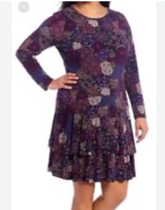 MICHAEL KORS Abito a maglia Michel Kors viola nero orlo a dondolo taglia 2X nuovo $110