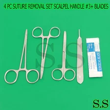 4 PC CLASSIC SUTURE LACERATION REMOVAL KIT SET (SCALPEL HANDLE #3+ 5 BLADES #10)