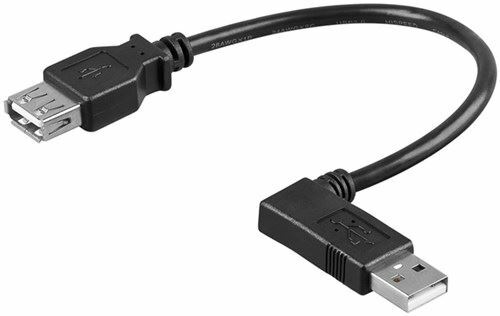 USB 2.0 extension cable 90° 0.15m USB 2.0 port Type A to USB 2.0 plug Type A 90°