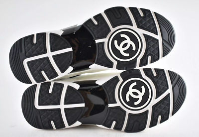 Chanel REV Men Black White Leather CC Logo Low Top Lace Up Trainer