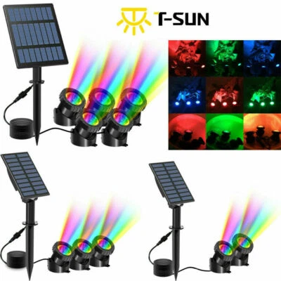T-SUN 2/3/5 RGB Solar LED Spotlight Spot Light Lamp Garden Pool Pond Underwater IP68