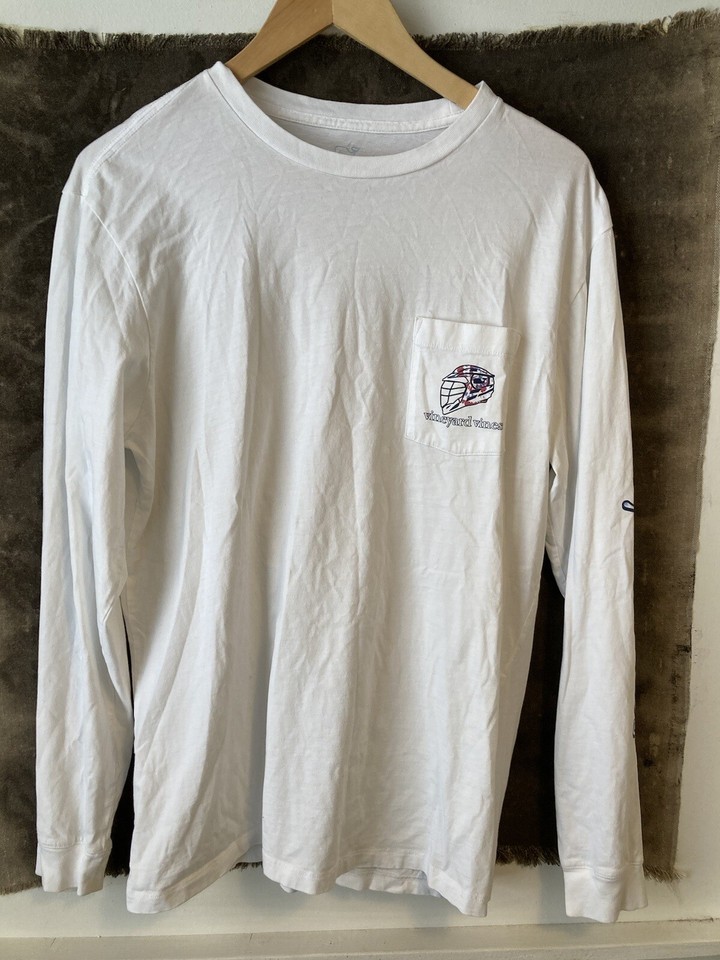 Vineyard Vines Cotton T Shirt Long Sleeve Logo W/ Pocket Whale Football