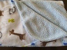 Carters Just One You Blue White Monkey Giraffe Lovey Sherpa Baby Blanket Zoo