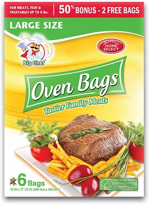 Home Select Large Oven Bags (16 x17.5 ) For Meats, Fish & Veggies Up To 8 lbs 