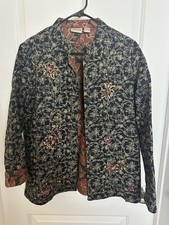 CHICO  S QUILTED JACKET BLACK Floral GOLD SEQUIN EMBELLISHED SIZE 1 S/M