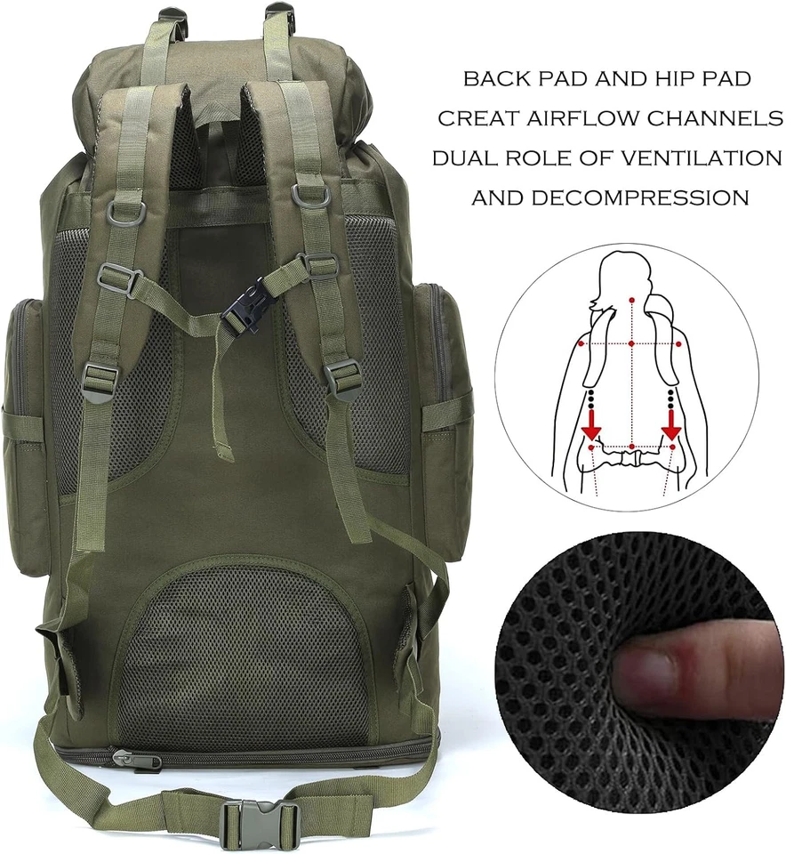 Mochila de Senderismo para Hombres 70L/100L Mochila de Camping Mochila Militar Molle Pack Foto 3 de 4
