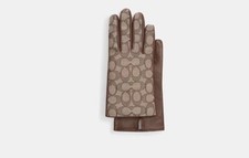 Coach Signature Jacquard And Leather Tech Gloves Size 7.5
