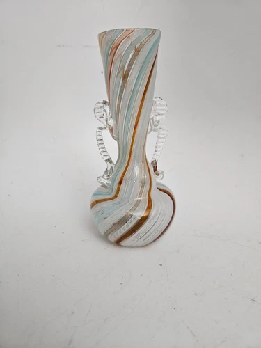 Vtg Murano Venetian Ribbon Glass Vase 5 1/2" x 2 1/4"